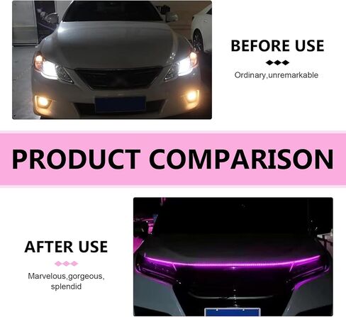 Car LED Hood Light Strip, 12 V Start-up Constant Cool Light, Flexible Waterproof Daytime Running Lamp for Hood Gap, Adhesive Tape Engine Cover Decoration for Cars SUVs (Pink) in Kuwait