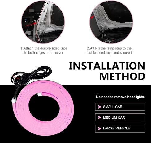 Car LED Hood Light Strip, 12 V Start-up Constant Cool Light, Flexible Waterproof Daytime Running Lamp for Hood Gap, Adhesive Tape Engine Cover Decoration for Cars SUVs (Pink) in Kuwait
