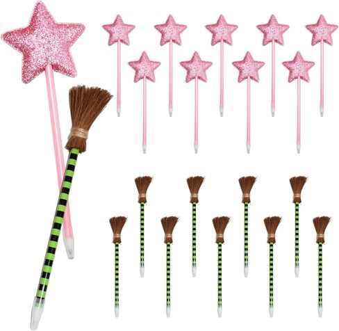 20 Pack Wicked Party Favors,10 Princess Wand Pink and 10 Witch Broom Green Stripes Pens,Wicked Birthday Party Decorations,Wicked Themed Party Favors in Saudi Arabia