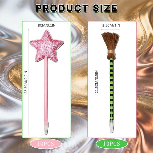 20 Pack Wicked Party Favors,10 Princess Wand Pink and 10 Witch Broom Green Stripes Pens,Wicked Birthday Party Decorations,Wicked Themed Party Favors in Saudi Arabia
