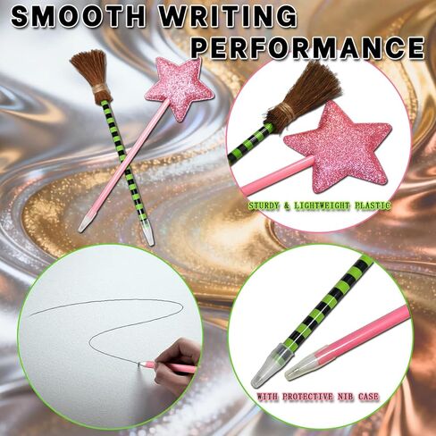20 Pack Wicked Party Favors,10 Princess Wand Pink and 10 Witch Broom Green Stripes Pens,Wicked Birthday Party Decorations,Wicked Themed Party Favors in Saudi Arabia