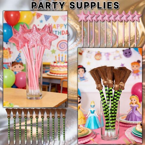 20 Pack Wicked Party Favors,10 Princess Wand Pink and 10 Witch Broom Green Stripes Pens,Wicked Birthday Party Decorations,Wicked Themed Party Favors in Saudi Arabia