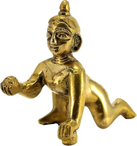 StonKraft Brass Krishna Laddoo Gopal Kanha Makhan Chor Statue Idol Murti Sculpture (Small Size) in Kuwait