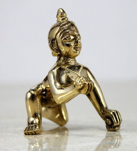 StonKraft Brass Krishna Laddoo Gopal Kanha Makhan Chor Statue Idol Murti Sculpture (Small Size) in Kuwait
