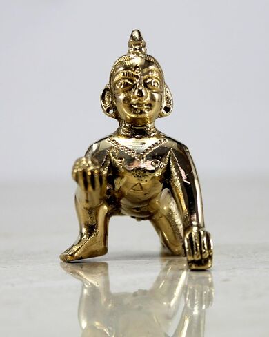 StonKraft Brass Krishna Laddoo Gopal Kanha Makhan Chor Statue Idol Murti Sculpture (Small Size) in Kuwait