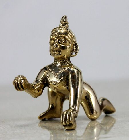 StonKraft Brass Krishna Laddoo Gopal Kanha Makhan Chor Statue Idol Murti Sculpture (Small Size) in Kuwait
