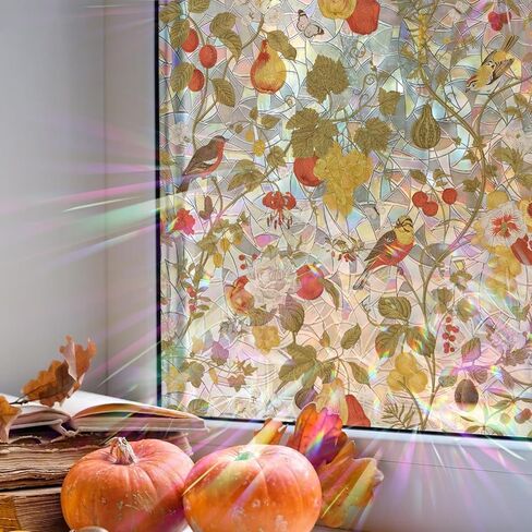 لاصق ثابت لفيلم خصوصية نافذة قوس قزح من YourFocus، ملصق نافذة مزخرف ثلاثي الأبعاد مقاس 16.93 بوصة × 78.74 بوصة، مظهر زجاجي ملون غير لاصق للمنزل، الحمام، الباب الزجاجي، صائد أشعة الشمس in Kuwait