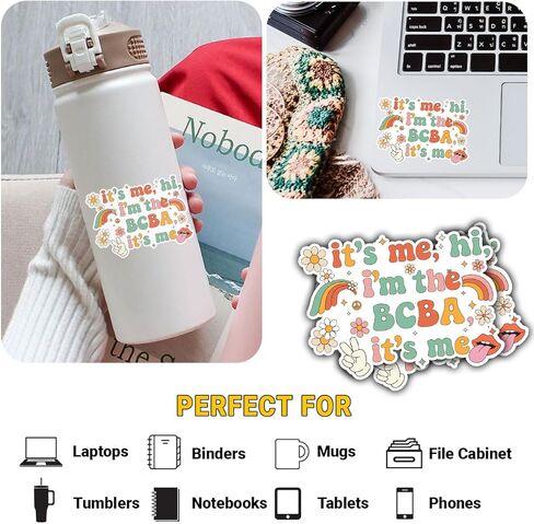(3psc) It's Me Hi I'm The BCBA It's Me Sticker, Behavior Analyst for ABA Therapist Technician RBT BCBA Stickers 3" for Laptop Water Bottle Car Phone Helmet Window Kindle Tumbler in Saudi Arabia