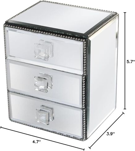 صندوق مجوهرات مرآة مكون من 3 أدراج من أمريكان أتيلييه مع خرز، مقاس 4.7 × 3.9 × 5.7 بوصة، فضي in Kuwait