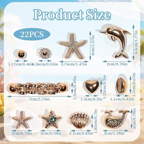 22Pcs Bling Shoe Charms Gold Dolphin Starfish Whale Ocean Shoe Accessories Bling Gold Shoe Chain for Women Luxury Jewelry Clog Shoe Decoration Charms for Party Favor Birthday Present in Kuwait