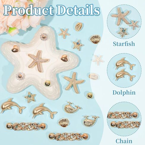 22Pcs Bling Shoe Charms Gold Dolphin Starfish Whale Ocean Shoe Accessories Bling Gold Shoe Chain for Women Luxury Jewelry Clog Shoe Decoration Charms for Party Favor Birthday Present in Kuwait