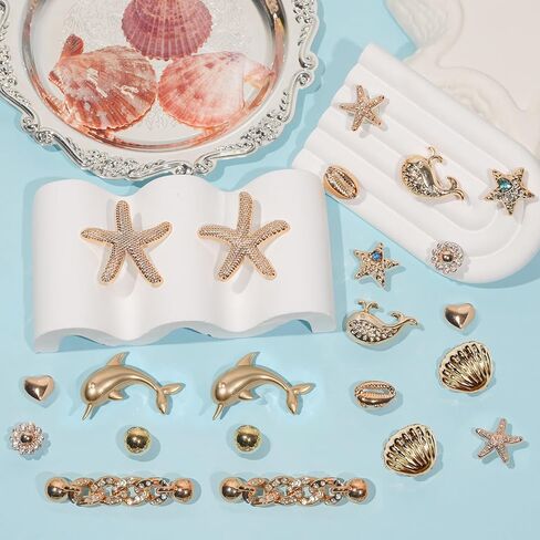 22Pcs Bling Shoe Charms Gold Dolphin Starfish Whale Ocean Shoe Accessories Bling Gold Shoe Chain for Women Luxury Jewelry Clog Shoe Decoration Charms for Party Favor Birthday Present in Kuwait