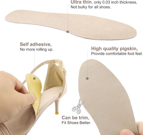 2 Pairs Pigskin Ultra Thin High Heels Sandals Inserts for Women Prevent Sliding Forward, Sweat-Absorption & Anti-Odor, Barefoot/Sockless Insoles for Flats Dress Shoes, Medium 7.5-9 Size in Saudi Arabia