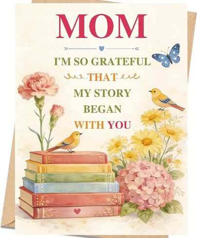 Elegant Floral Mother's Day Card for Mom, Happy Mothers Day Greeting Card Gift with Envelope, Printed Message Inside in Kuwait