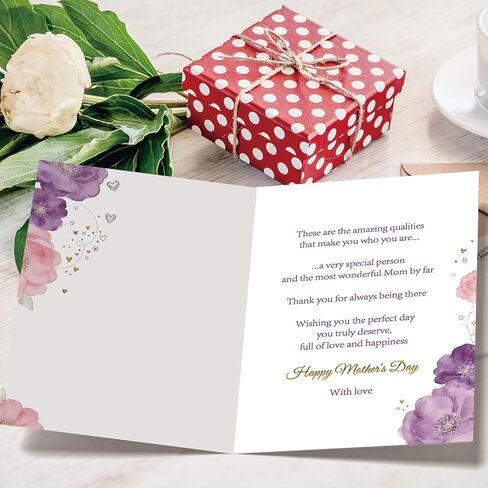 Elegant Floral Mother's Day Card for Mom, Happy Mothers Day Greeting Card Gift with Envelope, Printed Message Inside in Saudi Arabia