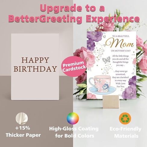 Elegant Floral Mother's Day Card for Mom, Happy Mothers Day Greeting Card Gift with Envelope, Printed Message Inside in Saudi Arabia