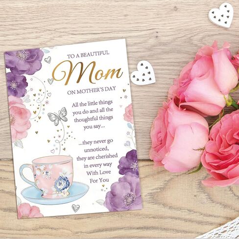 Elegant Floral Mother's Day Card for Mom, Happy Mothers Day Greeting Card Gift with Envelope, Printed Message Inside in Saudi Arabia