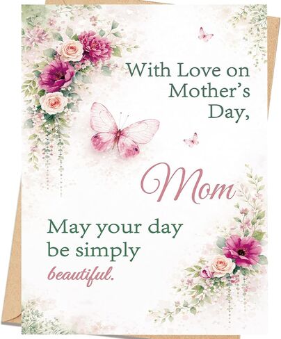 Elegant Floral Mother's Day Card for Mom, Happy Mothers Day Greeting Card Gift with Envelope, Printed Message Inside in Saudi Arabia