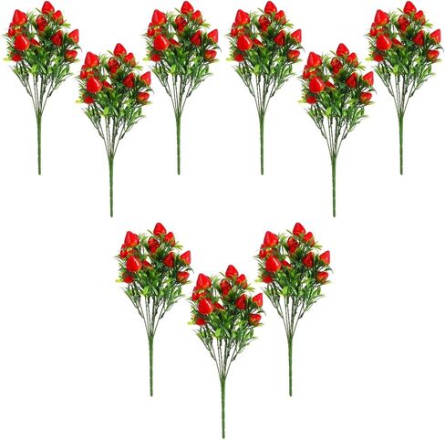 DOITOOL Artificial Strawberry Branches 9-Pack 10.5 Inch Faux Strawberry Stems with Flowers Realistic Fake Plants for Home Kitchen and Party Decoration in Saudi Arabia