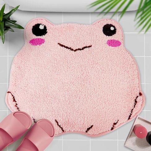 سجادة حمام، سجاد حمام على شكل ضفدع وردي ناعم، سجادة حمام ماصة غير قابلة للانزلاق للاستحمام والحوض والغرفة، يمكن غسلها في الغسالة (20 * 22 بوصة) in Kuwait