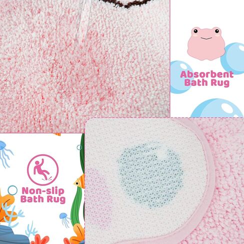 سجادة حمام، سجاد حمام على شكل ضفدع وردي ناعم، سجادة حمام ماصة غير قابلة للانزلاق للاستحمام والحوض والغرفة، يمكن غسلها في الغسالة (20 * 22 بوصة) in Kuwait