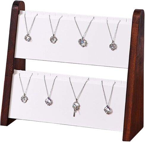 TANG SONG 3-Tier Wood Leather Soft Mat Multiple Necklace Display Stand Necklace Chains Organizer Holder for Home (Walnut-White) in Saudi Arabia