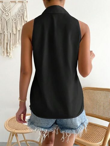 Verdusa Women's Sleeveless Dressy Casual Blouses Collared Button Down Shirts Elegant Tops in Saudi Arabia