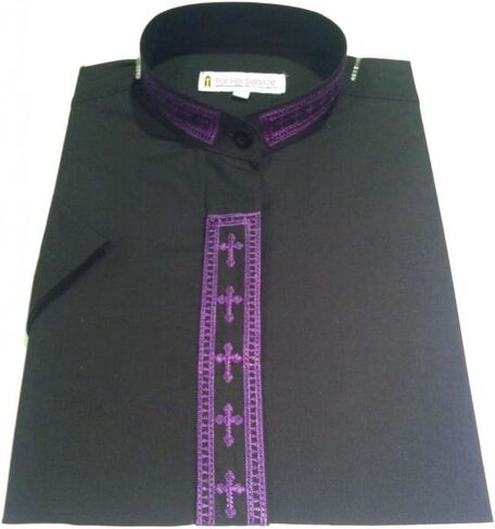 Clergy Shirts for Women with Embroidered Cross Collar - Short Sleeve in Saudi Arabia