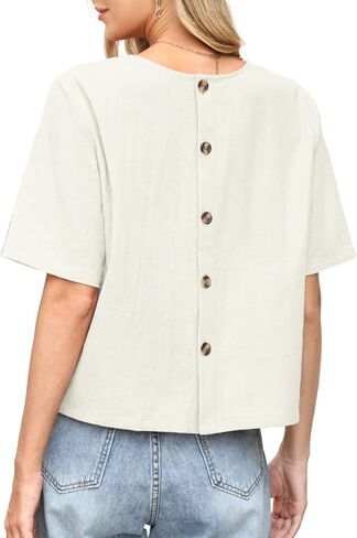 Celmia Womens Button Down Short Sleeve Cotton Shirt Summer Beach Cropped Blouse Casual Shirts Loose Fitting Tops in Saudi Arabia