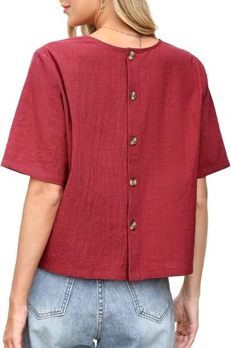 Celmia Womens Button Down Short Sleeve Cotton Shirt Summer Beach Cropped Blouse Casual Shirts Loose Fitting Tops in Kuwait