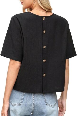 Celmia Womens Button Down Short Sleeve Cotton Shirt Summer Beach Cropped Blouse Casual Shirts Loose Fitting Tops in Saudi Arabia