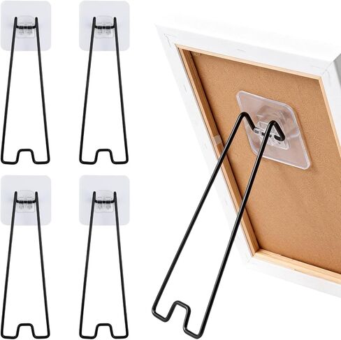4Pcs Picture Frame Stand - Black Metal Table top easel -Heavy Duty Picture Holder Stand with Self-Adhesive for 5.9 to 10.2 inch Picture Frame Easel 5.12“ x 2.17" in Kuwait