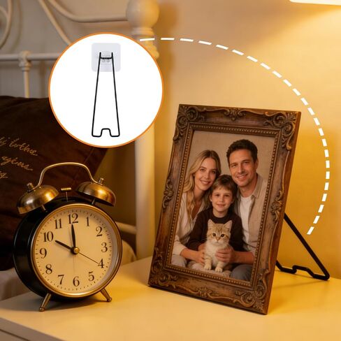 4Pcs Picture Frame Stand - Black Metal Table top easel -Heavy Duty Picture Holder Stand with Self-Adhesive for 5.9 to 10.2 inch Picture Frame Easel 5.12“ x 2.17" in Kuwait