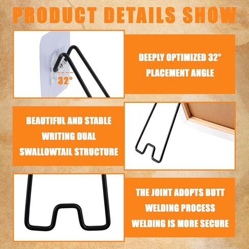 4Pcs Picture Frame Stand - Black Metal Table top easel -Heavy Duty Picture Holder Stand with Self-Adhesive for 5.9 to 10.2 inch Picture Frame Easel 5.12“ x 2.17" in Kuwait