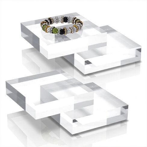4 قطع مكعبات أكريليك شفافة مقاس 4 × 4 × 1 بوصة، كتل أكريليك مصقولة ممتازة للعرض، حامل قاعدة من الأكريليك الصلب لعرض حلقات المجوهرات والمقتنيات والتماثيل in Kuwait
