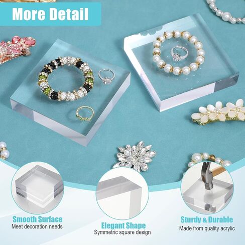 4 قطع مكعبات أكريليك شفافة مقاس 4 × 4 × 1 بوصة، كتل أكريليك مصقولة ممتازة للعرض، حامل قاعدة من الأكريليك الصلب لعرض حلقات المجوهرات والمقتنيات والتماثيل in Kuwait