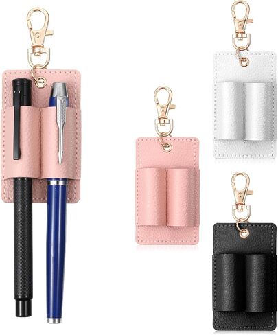 3 Pcs Double Hole Leather Pen Holder, Portable Anti-Lost Pen Holder Leather Anti-Lost Keychain Clip Lanyard Holders Attachment Supplies Black White Pink Pens Holders for Nurses, Courier, Clerk in Saudi Arabia