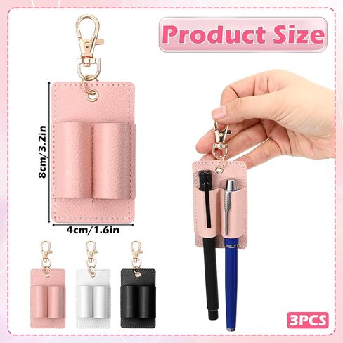 3 Pcs Double Hole Leather Pen Holder, Portable Anti-Lost Pen Holder Leather Anti-Lost Keychain Clip Lanyard Holders Attachment Supplies Black White Pink Pens Holders for Nurses, Courier, Clerk in Saudi Arabia