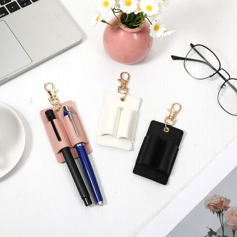 3 Pcs Double Hole Leather Pen Holder, Portable Anti-Lost Pen Holder Leather Anti-Lost Keychain Clip Lanyard Holders Attachment Supplies Black White Pink Pens Holders for Nurses, Courier, Clerk in Saudi Arabia