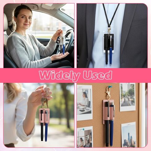 3 Pcs Double Hole Leather Pen Holder, Portable Anti-Lost Pen Holder Leather Anti-Lost Keychain Clip Lanyard Holders Attachment Supplies Black White Pink Pens Holders for Nurses, Courier, Clerk in Saudi Arabia