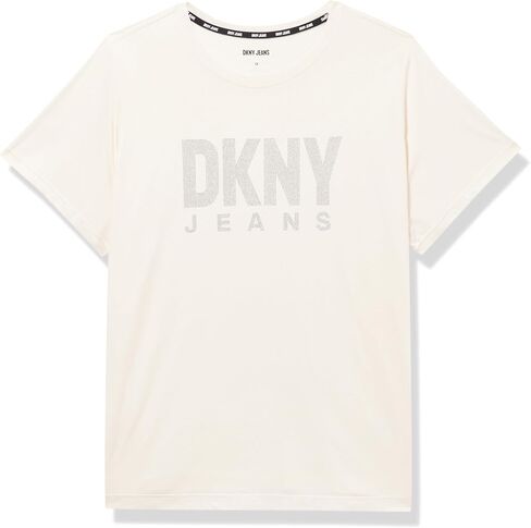 تي شيرت نسائي قصير الأكمام برقبة على شكل V من DKNY مع رقعة الشعار in Kuwait