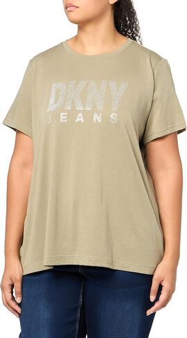 DKNY Women's Short Sleeve V Neck Tee with Logo Patch in Saudi Arabia