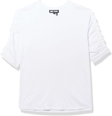 DKNY Women's Short Sleeve V Neck Tee with Logo Patch in Saudi Arabia