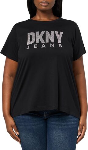 DKNY Women's Short Sleeve V Neck Tee with Logo Patch in Saudi Arabia
