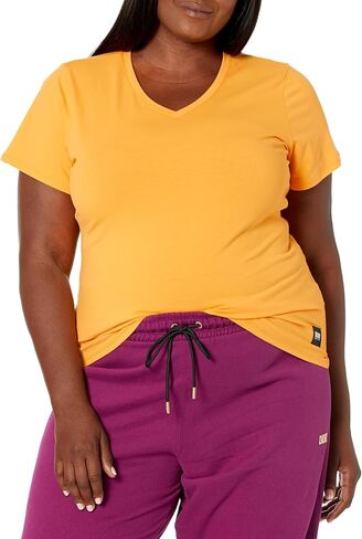 DKNY Women's Short Sleeve V Neck Tee with Logo Patch in Saudi Arabia