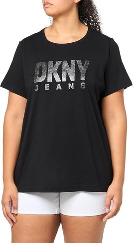 DKNY Women's Short Sleeve V Neck Tee with Logo Patch in Saudi Arabia