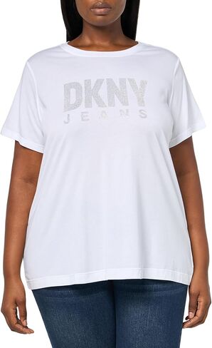 DKNY Women's Short Sleeve V Neck Tee with Logo Patch in Saudi Arabia