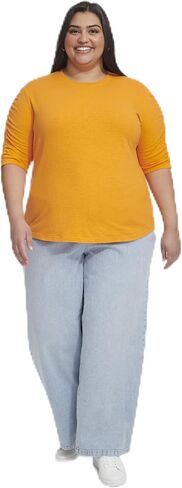 DKNY Women's Short Sleeve V Neck Tee with Logo Patch in Saudi Arabia