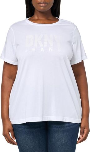 DKNY Women's Short Sleeve V Neck Tee with Logo Patch in Saudi Arabia