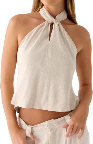Women Satin Halter Top Twist Front Backless Crop Tank Top Sexy Silk Camisole Going Out Tops in Saudi Arabia